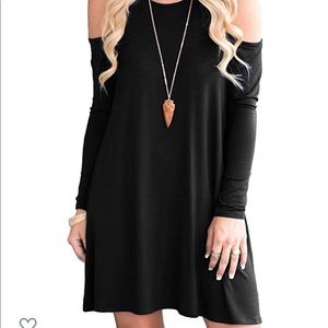 Black peep-shoulder dress